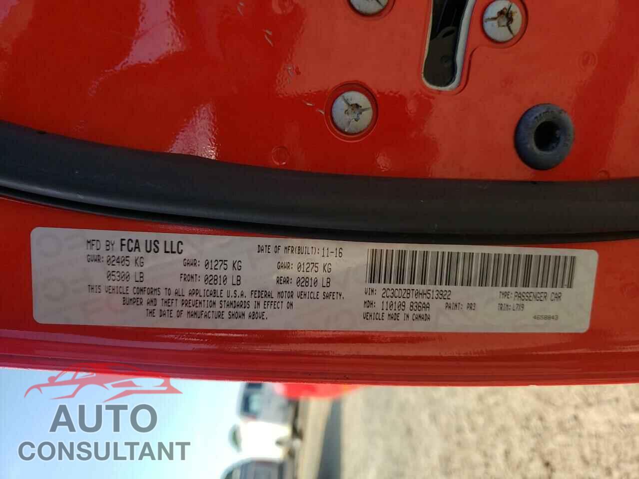 DODGE CHALLENGER 2017 - 2C3CDZBT0HH513922