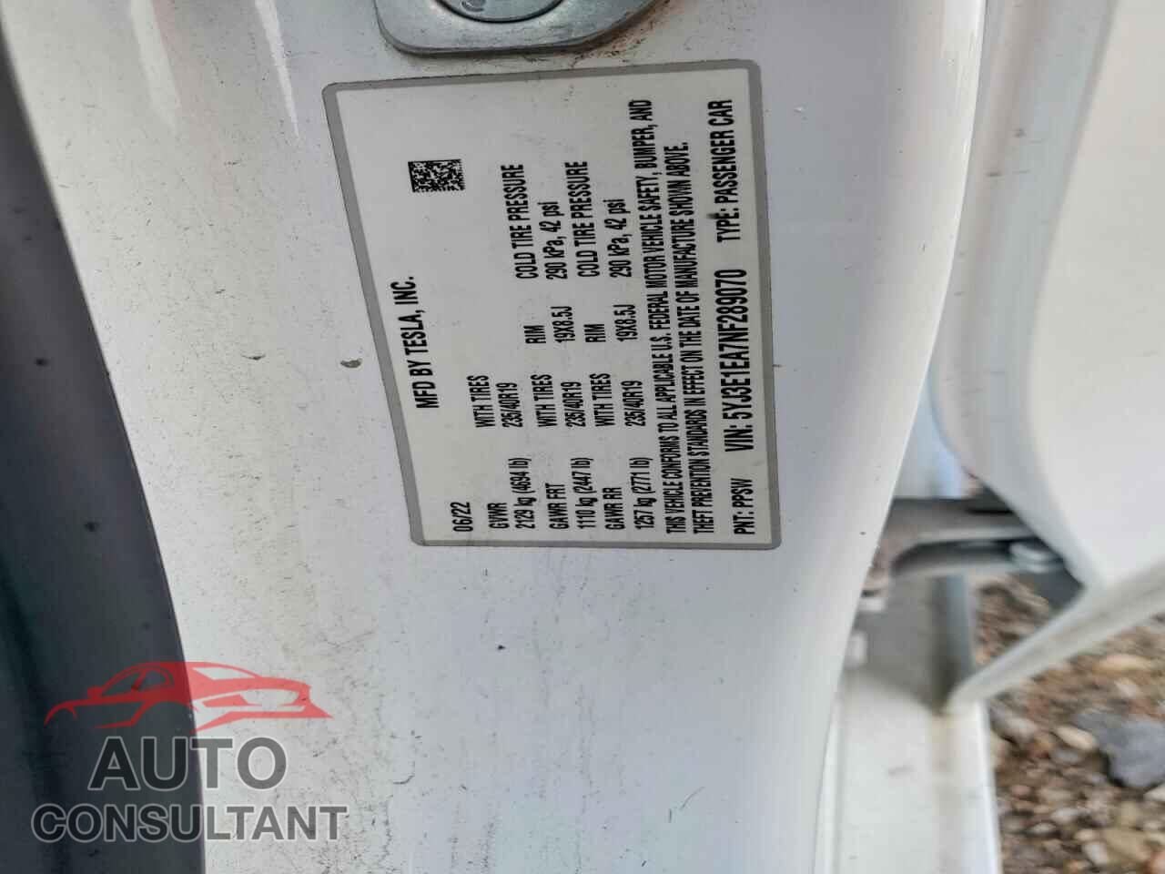 TESLA MODEL 3 2022 - 5YJ3E1EA7NF289070