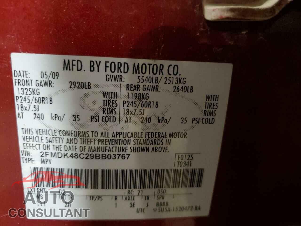 FORD EDGE 2009 - 2FMDK48C29BB03767