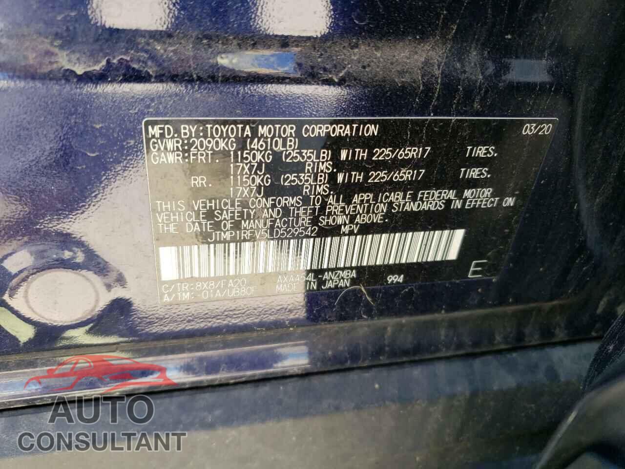 TOYOTA RAV4 2020 - JTMP1RFV5LD529542