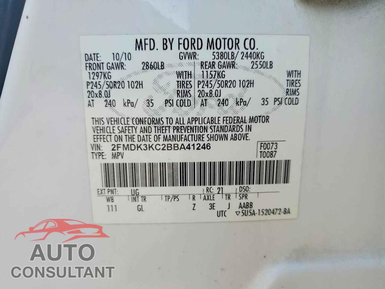 FORD EDGE 2011 - 2FMDK3KC2BBA41246