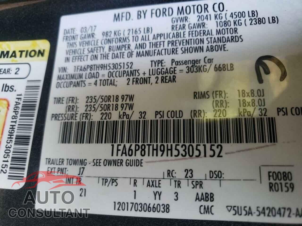FORD MUSTANG 2017 - 1FA6P8TH9H5305152