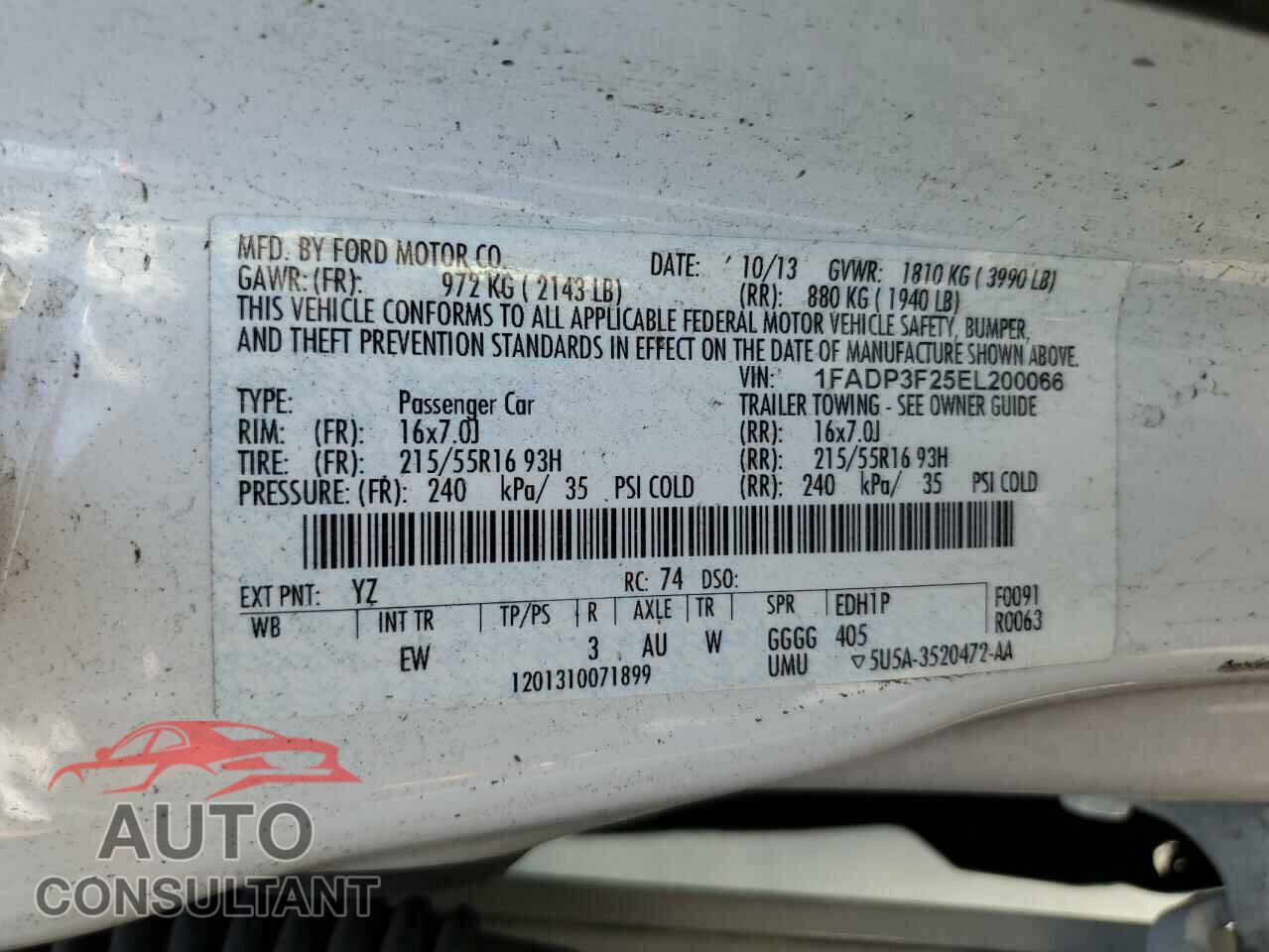 FORD FOCUS 2014 - 1FADP3F25EL200066