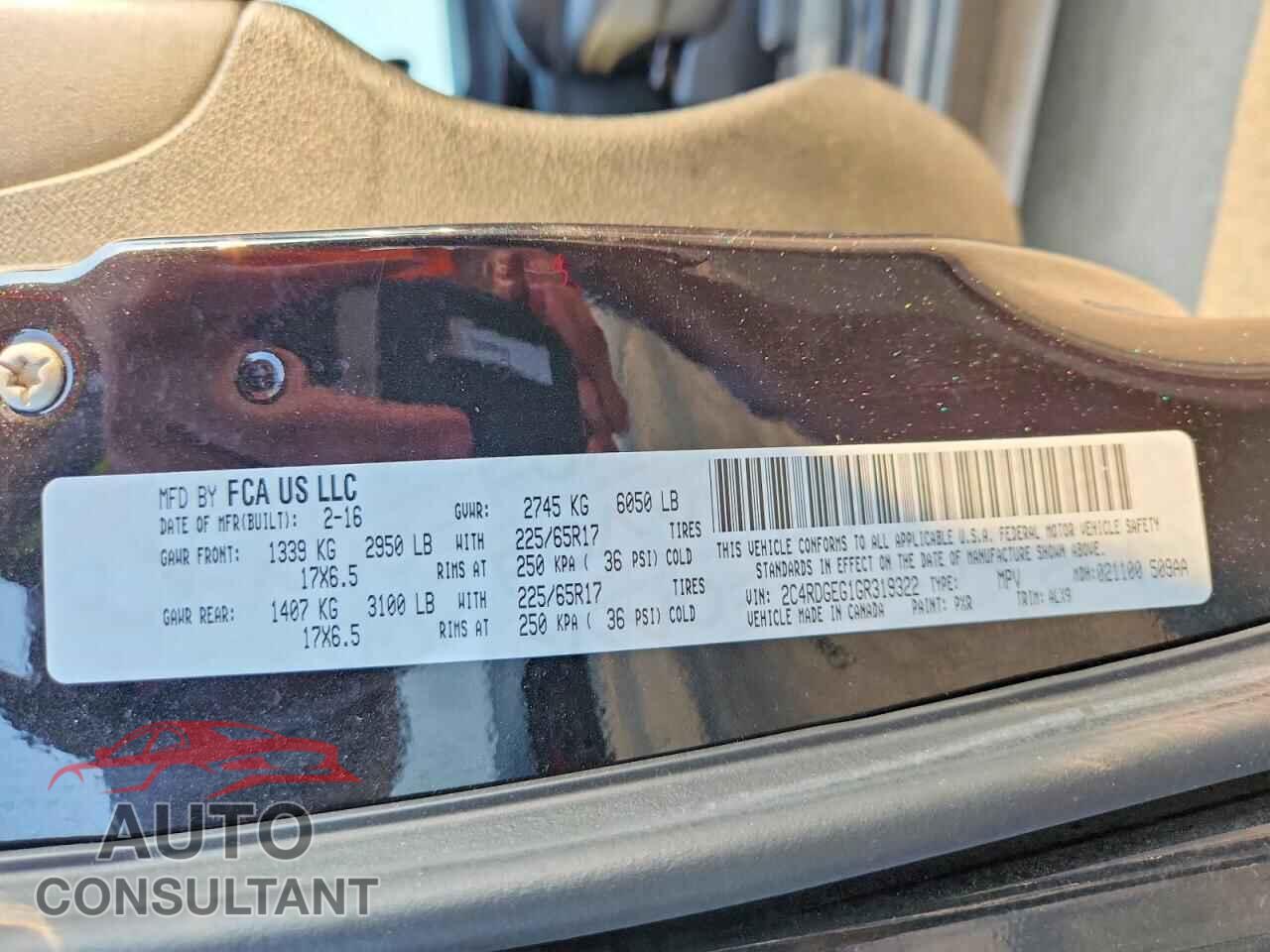 DODGE CARAVAN 2016 - 2C4RDGEG1GR319322