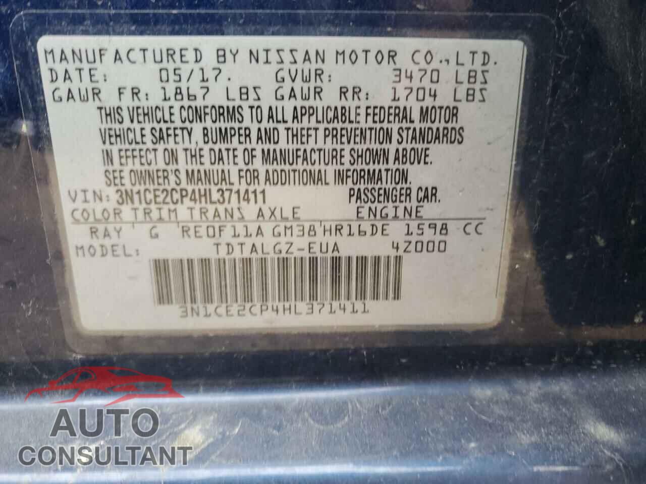 NISSAN VERSA 2017 - 3N1CE2CP4HL371411