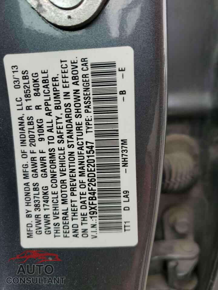 HONDA CIVIC 2013 - 19XFB4F26DE201547