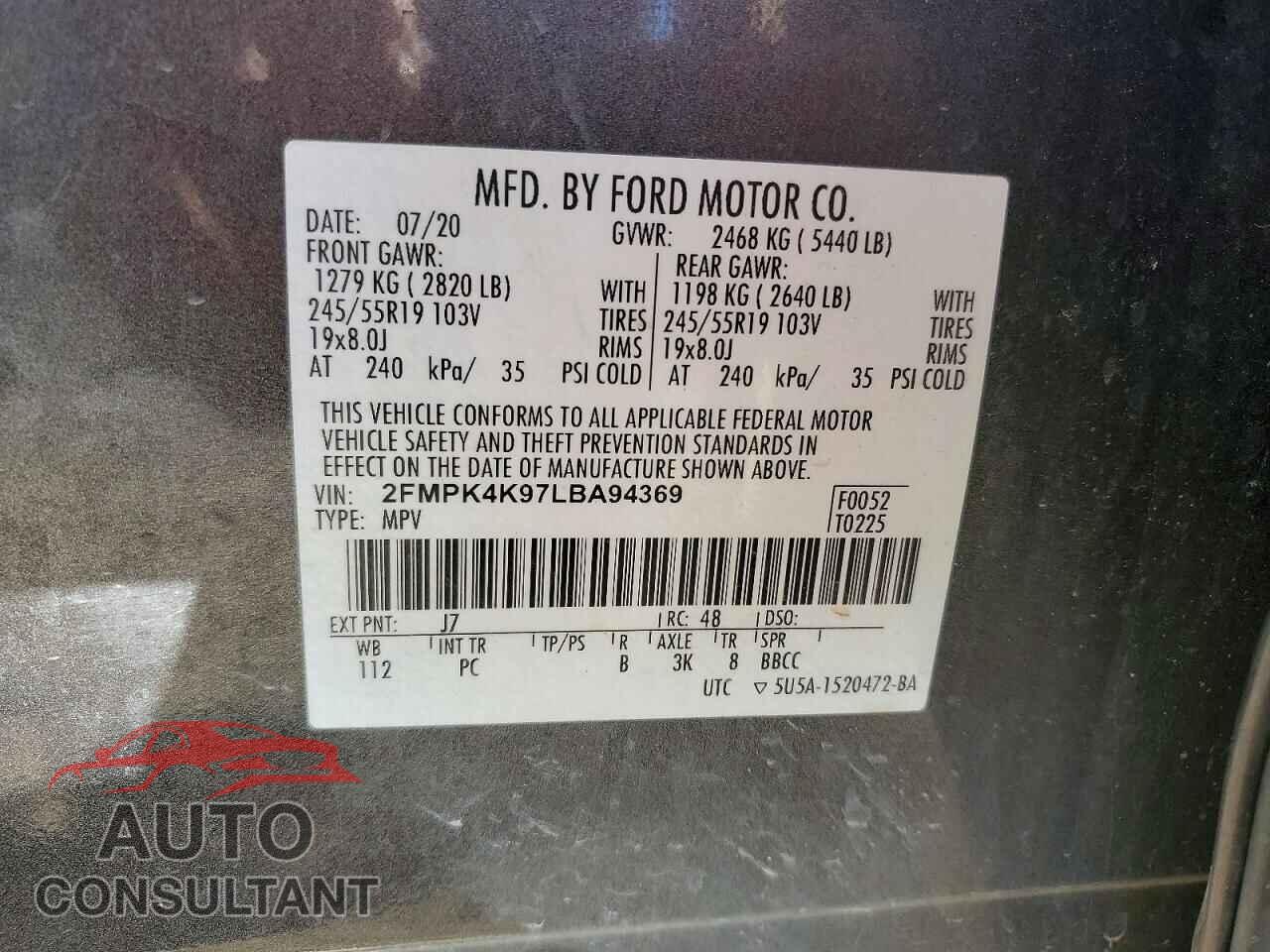 FORD EDGE 2020 - 2FMPK4K97LBA94369