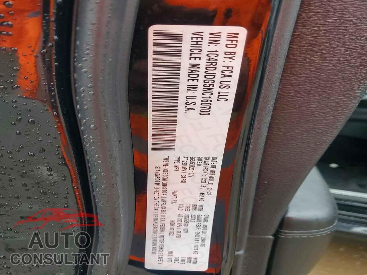 DODGE DURANGO 2022 - 1C4RDJDG5NC160700