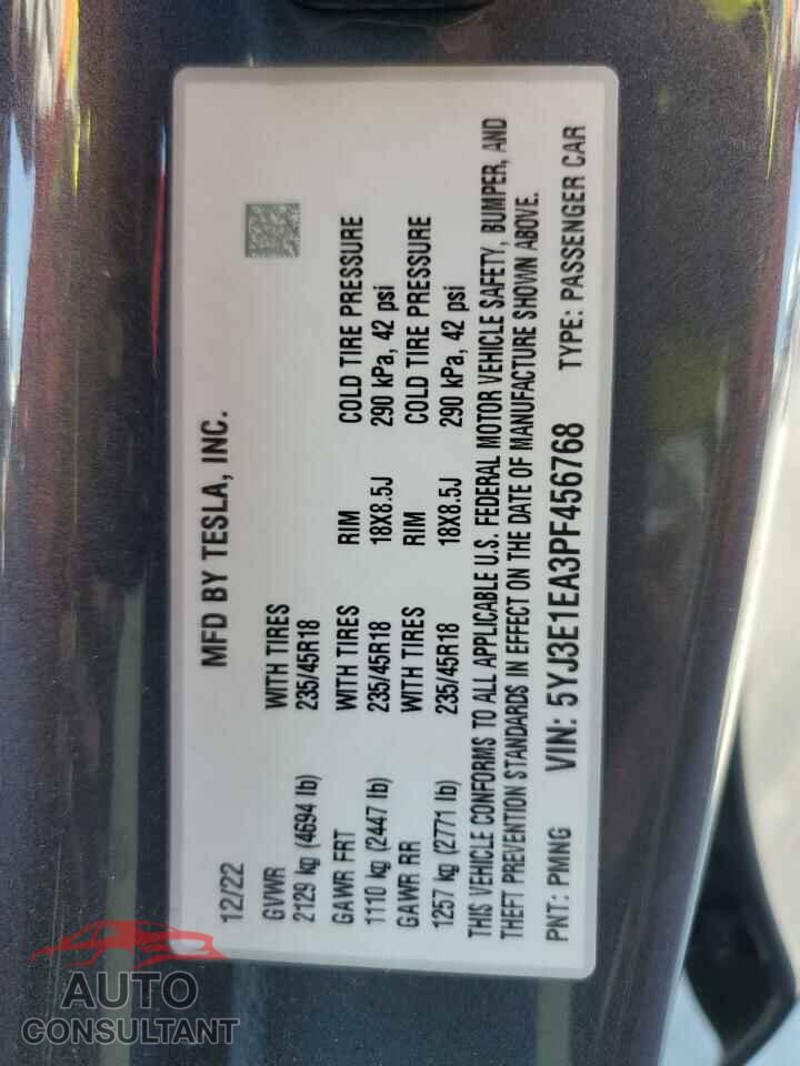 TESLA MODEL 3 2023 - 5YJ3E1EA3PF456768