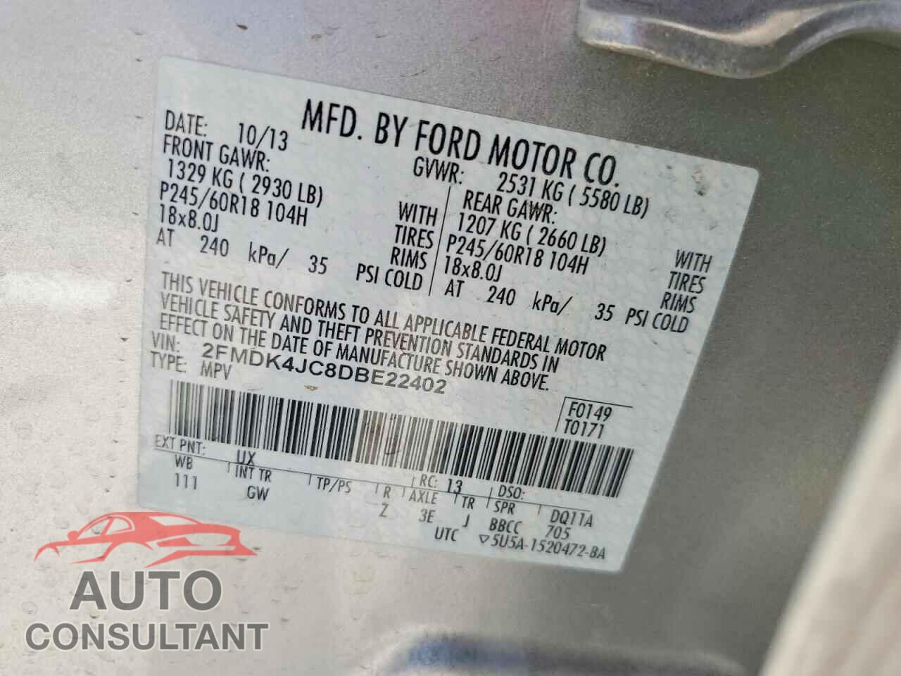 FORD EDGE 2013 - 2FMDK4JC8DBE22402