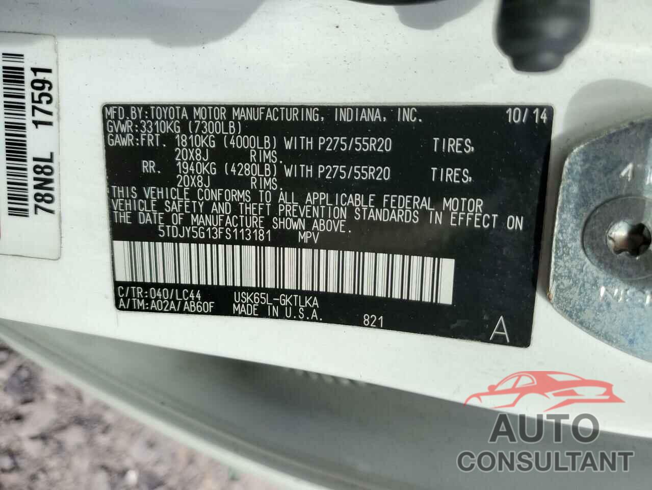 TOYOTA SEQUOIA 2015 - 5TDJY5G13FS113181