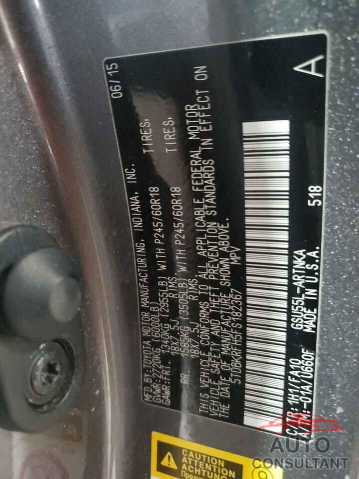 TOYOTA HIGHLANDER 2015 - 5TDBKRFH5FS182367
