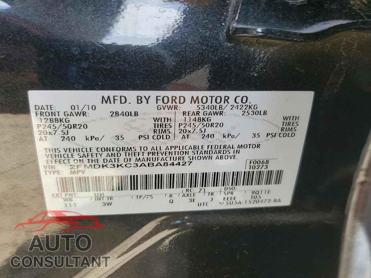 FORD EDGE 2010 - 2FMDK3KC3ABA84427