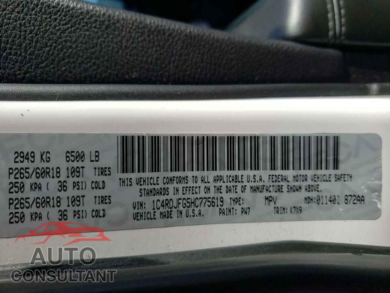 DODGE DURANGO 2017 - 1C4RDJFG5HC775619