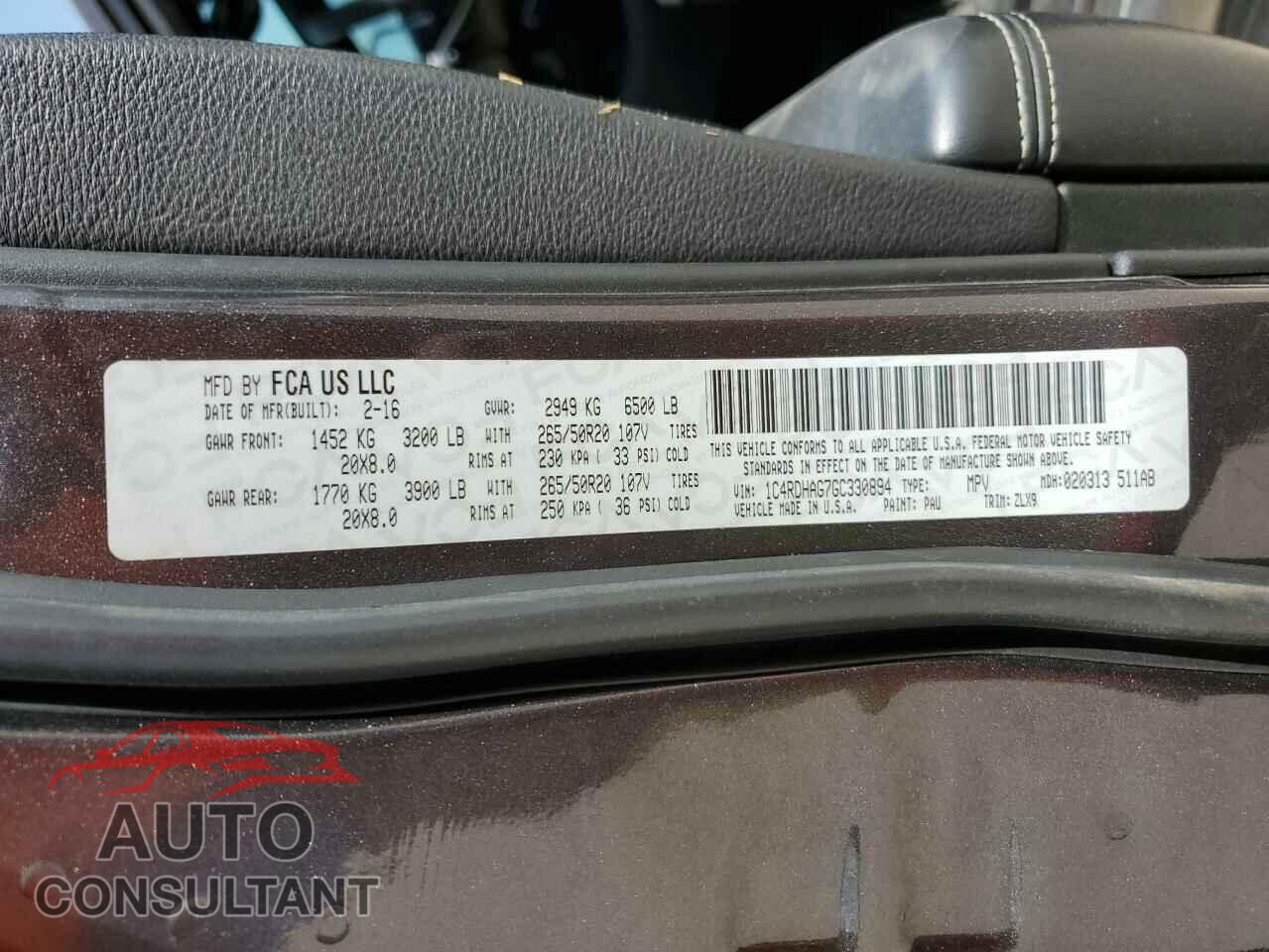 DODGE DURANGO 2016 - 1C4RDHAG7GC330894