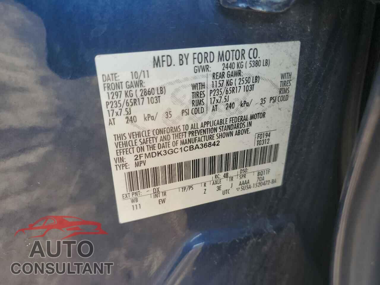 FORD EDGE 2012 - 2FMDK3GC1CBA36842