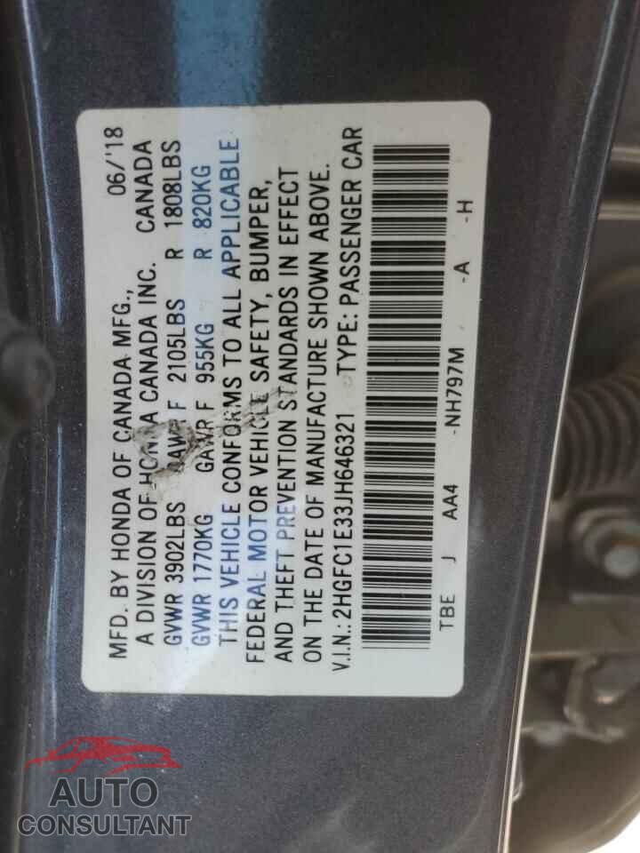 HONDA CIVIC 2018 - 2HGFC1E33JH646321