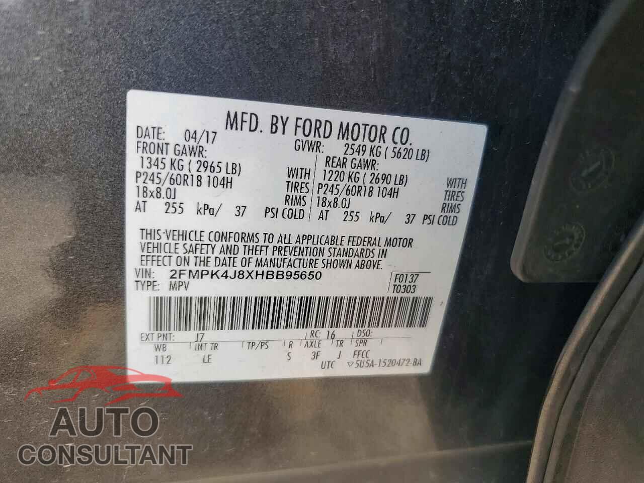 FORD EDGE 2017 - 2FMPK4J8XHBB95650
