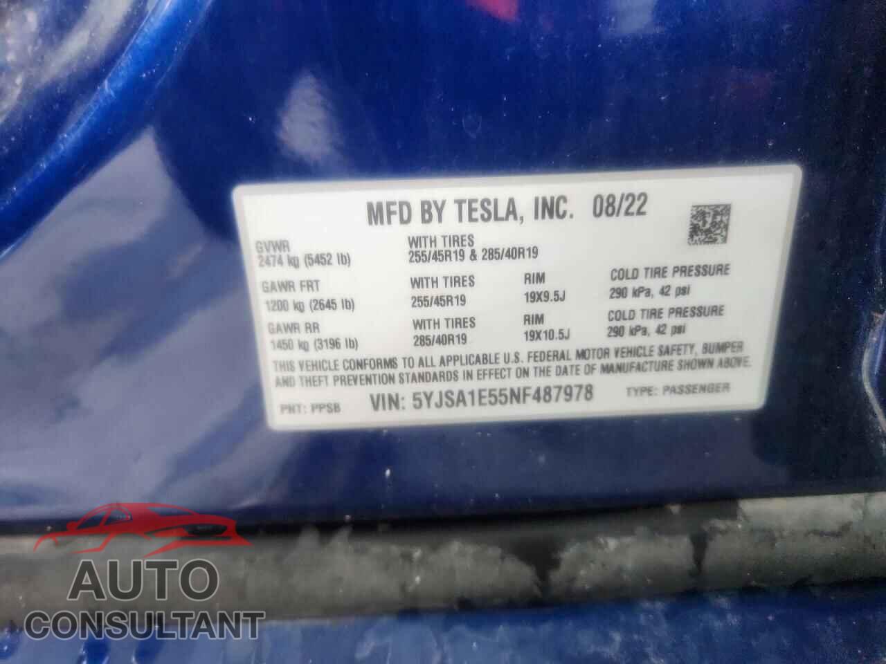 TESLA MODEL S 2022 - 5YJSA1E55NF487978