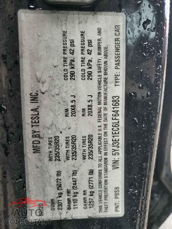 TESLA MODEL 3 2020 - 5YJ3E1EC6LF641683
