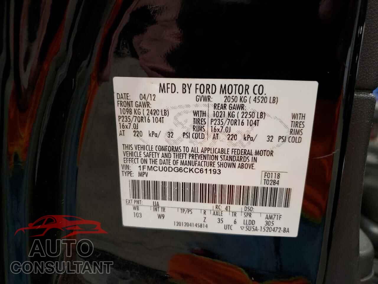 FORD ESCAPE 2012 - 1FMCU0DG6CKC61193