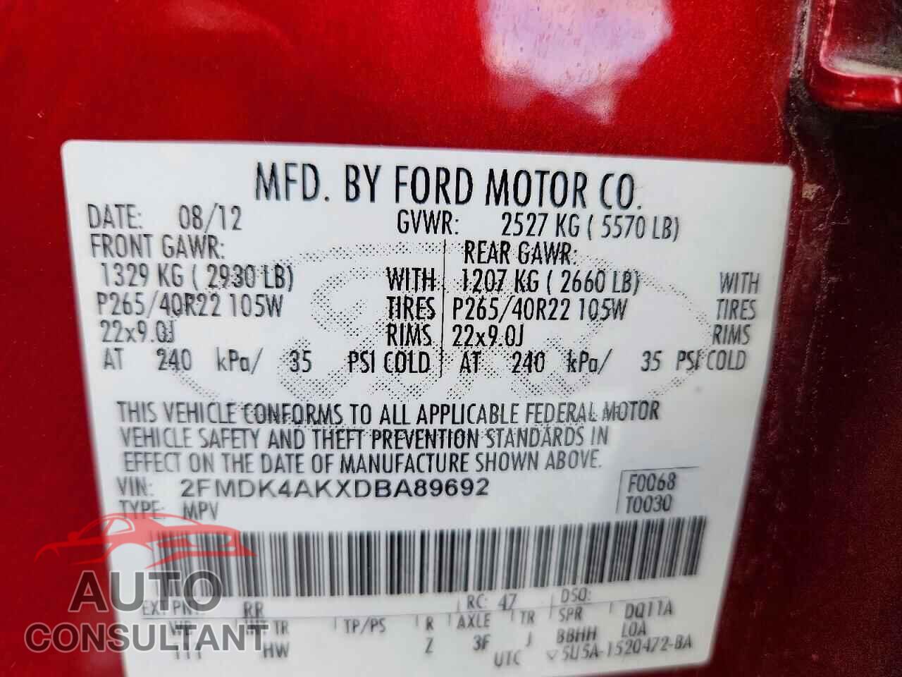 FORD EDGE 2013 - 2FMDK4AKXDBA89692