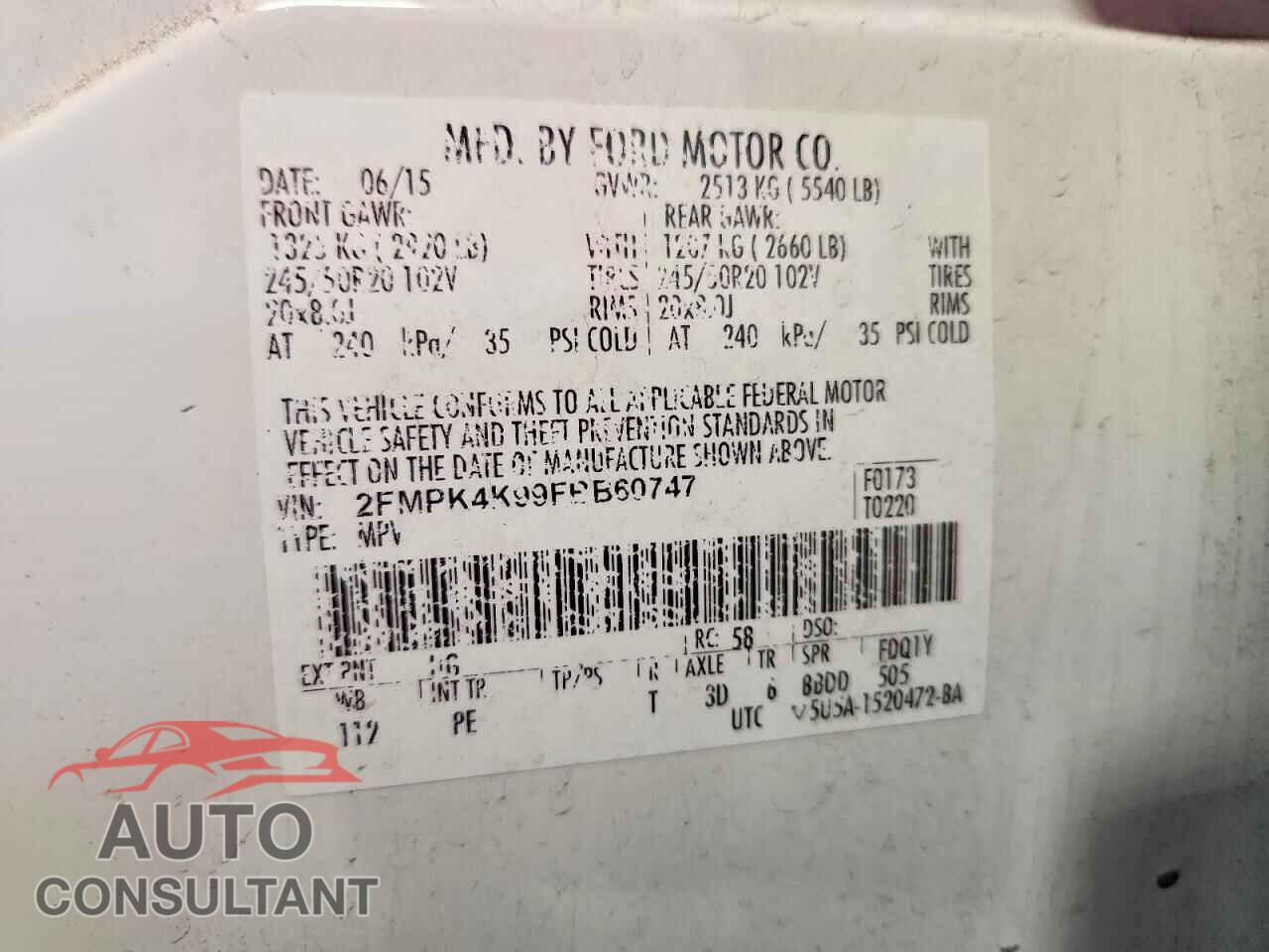 FORD EDGE 2015 - 2FMPK4K99FBB60747