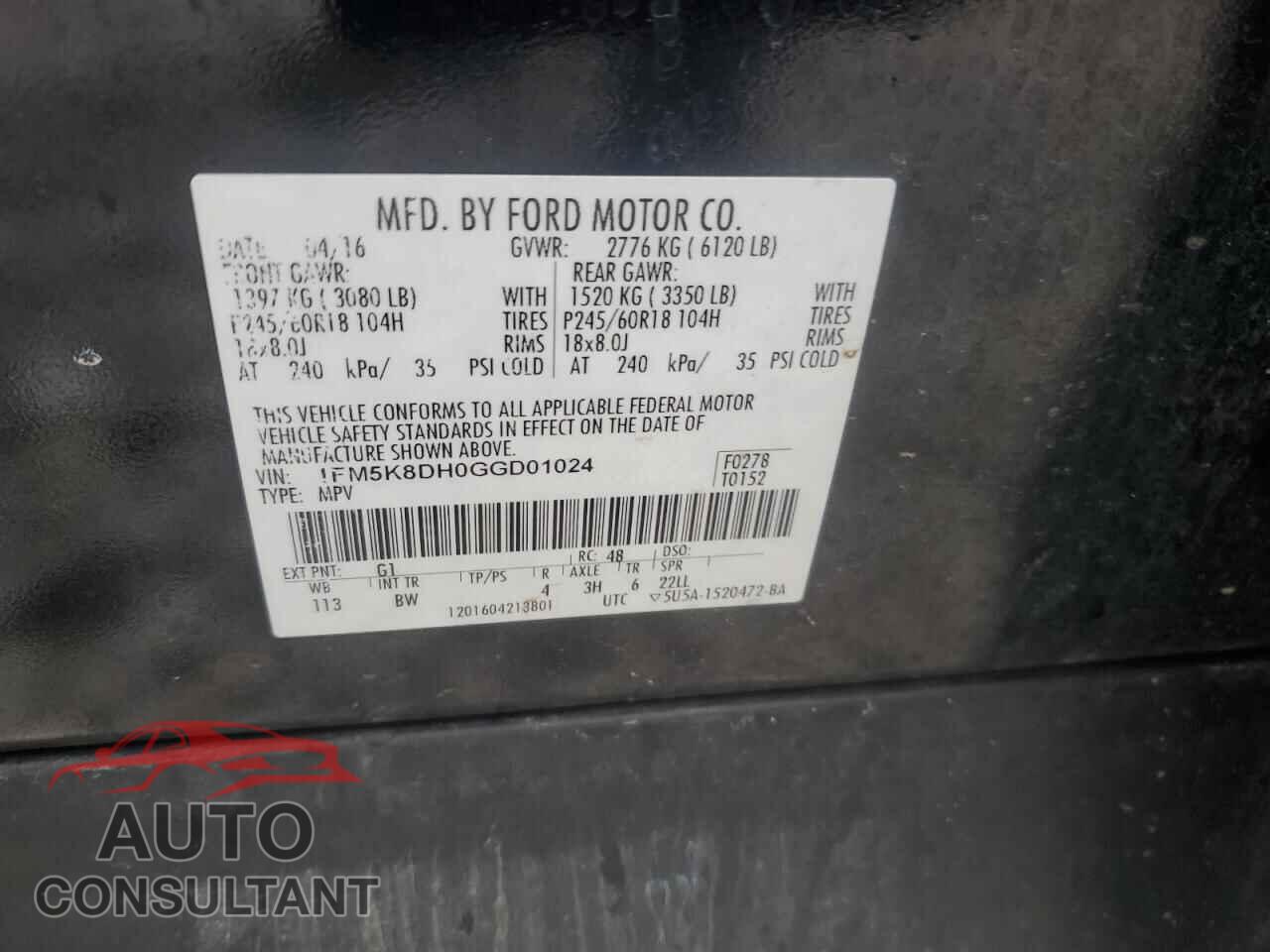 FORD EXPLORER 2016 - 1FM5K8DH0GGD01024