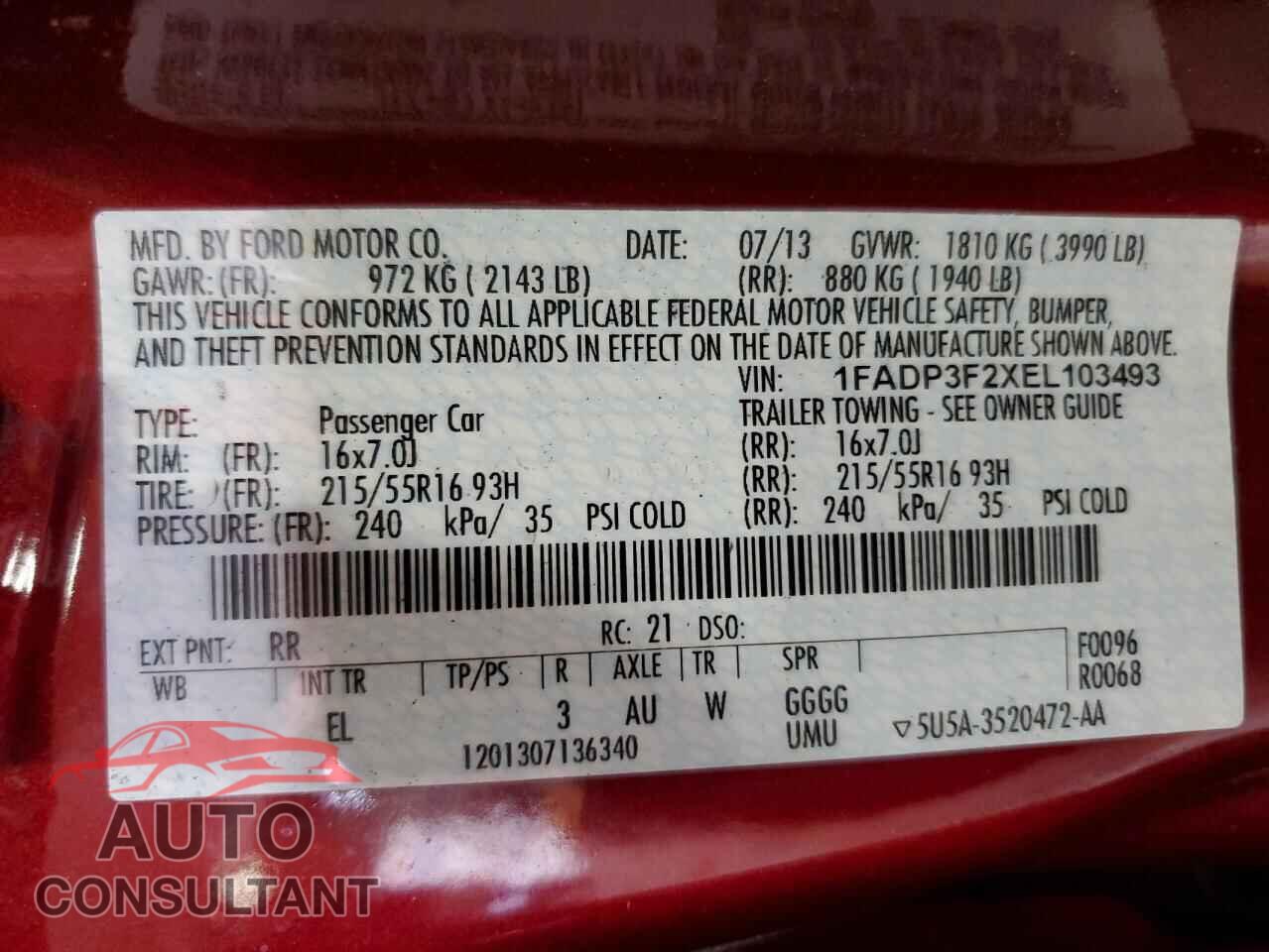 FORD FOCUS 2014 - 1FADP3F2XEL103493