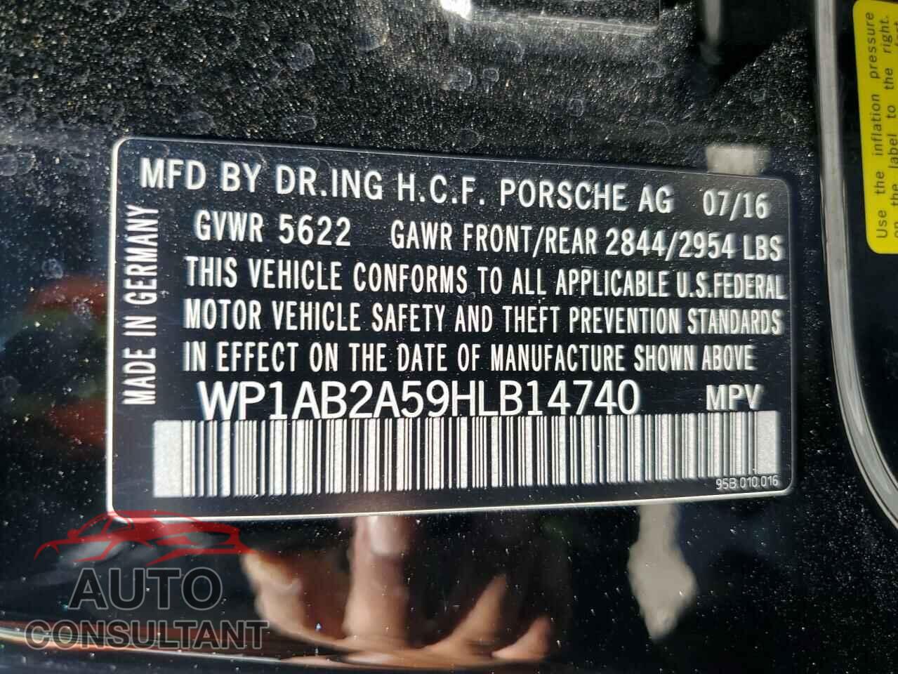 PORSCHE MACAN 2017 - WP1AB2A59HLB14740