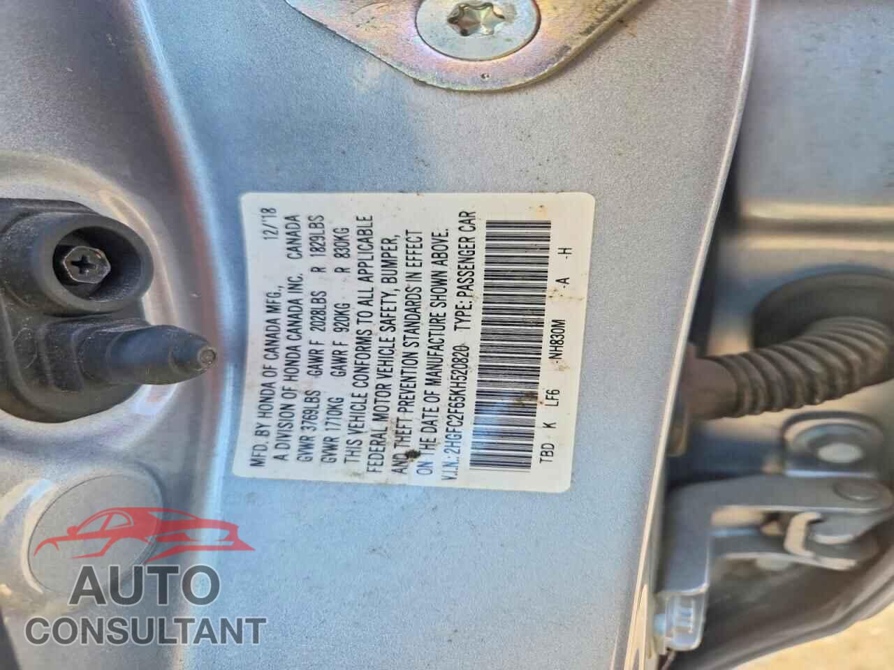 HONDA CIVIC 2019 - 2HGFC2F65KH520820