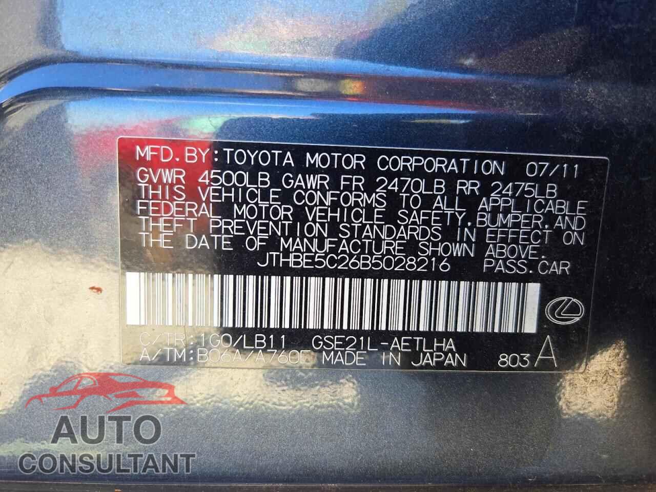 LEXUS IS 2011 - JTHBE5C26B5028216