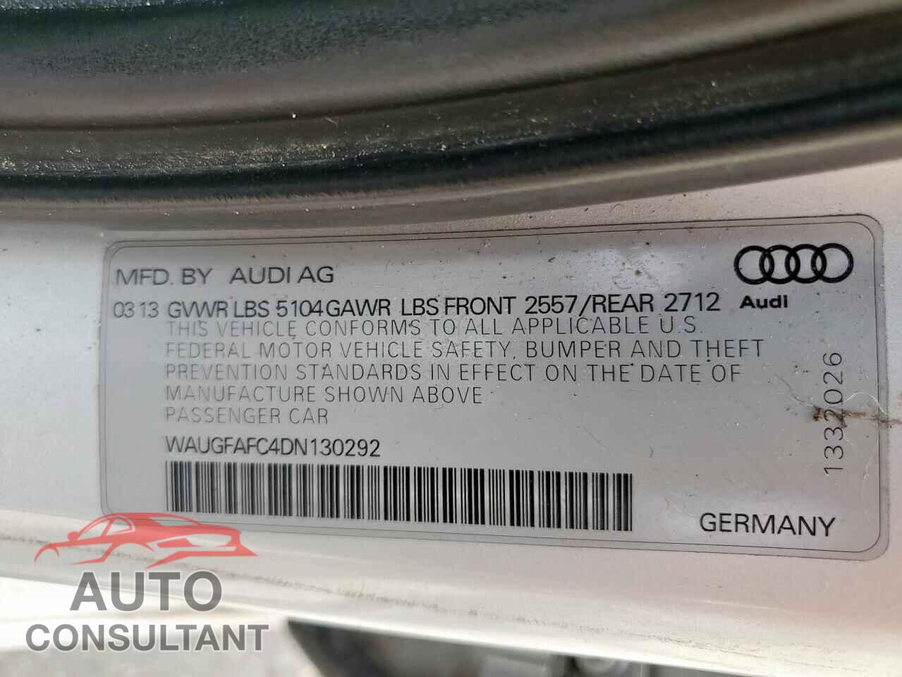 AUDI A6 2013 - WAUGFAFC4DN130292