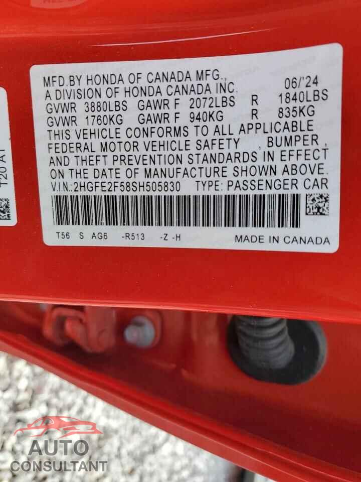 HONDA CIVIC 2025 - 2HGFE2F58SH505830