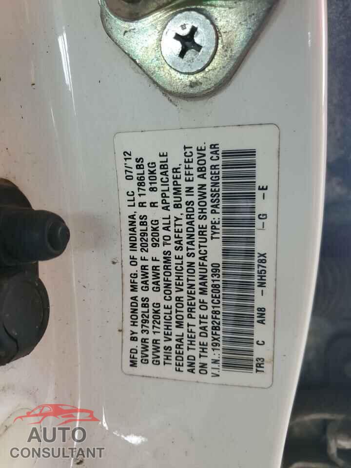 HONDA CIVIC 2012 - 19XFB2F81CE081390