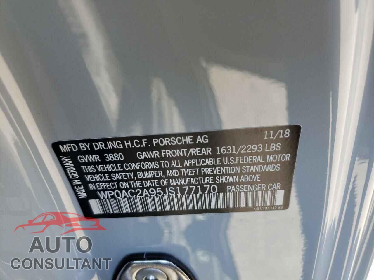 PORSCHE 911 2018 - WP0AC2A95JS177170