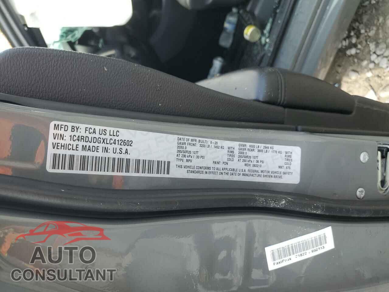 DODGE DURANGO 2020 - 1C4RDJDGXLC412602