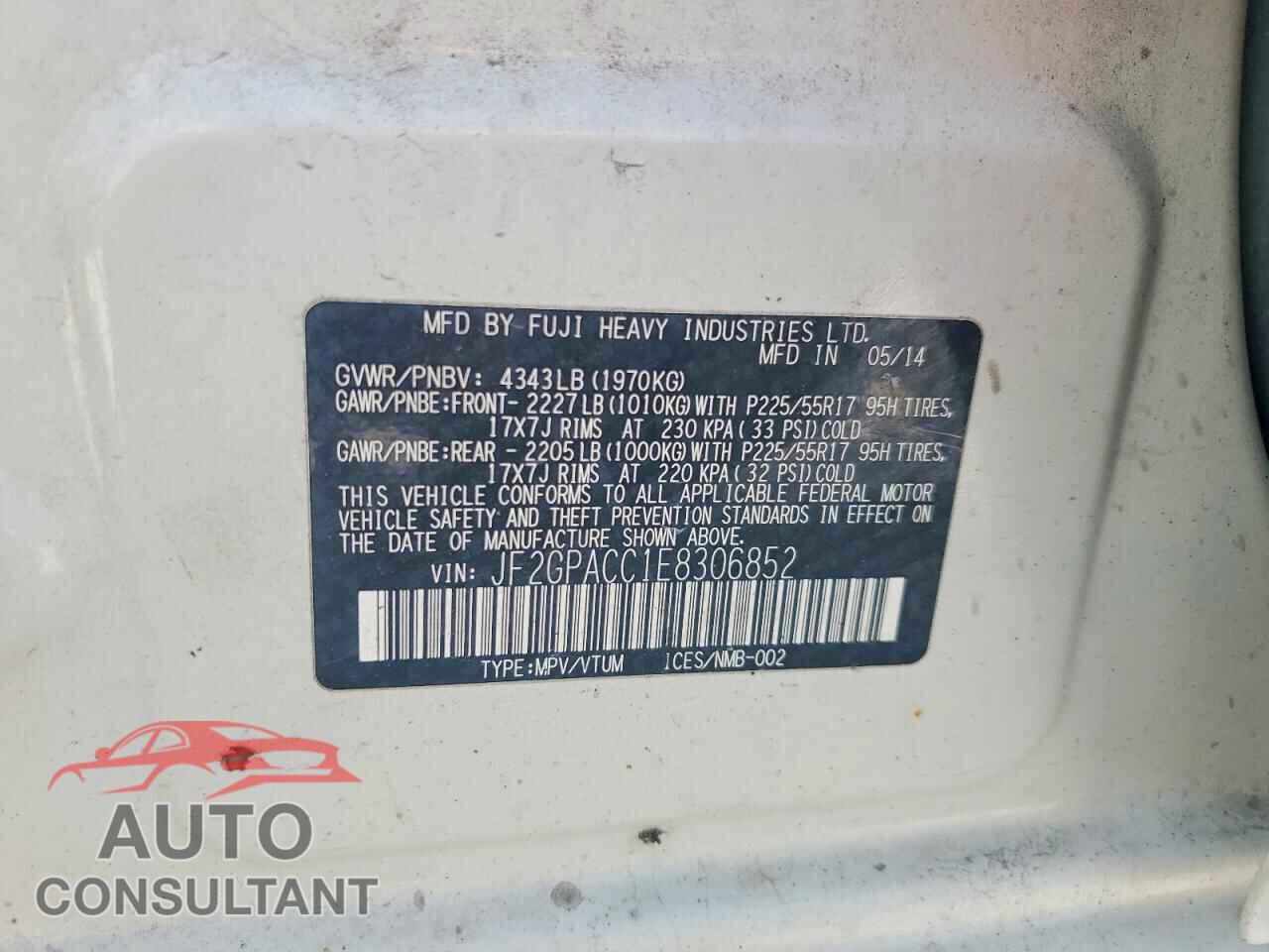 SUBARU XV 2014 - JF2GPACC1E8306852