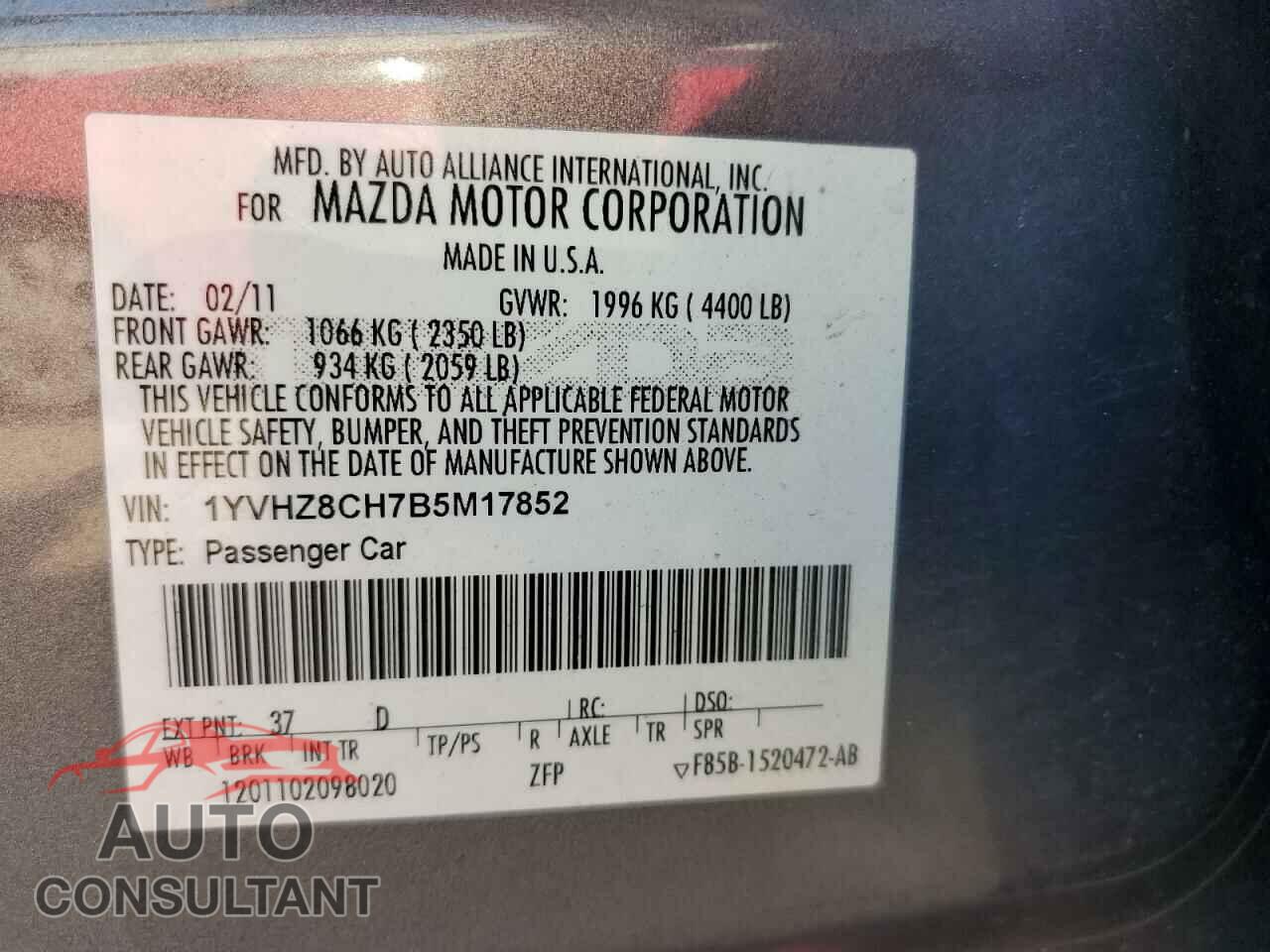 MAZDA 6 2011 - 1YVHZ8CH7B5M17852