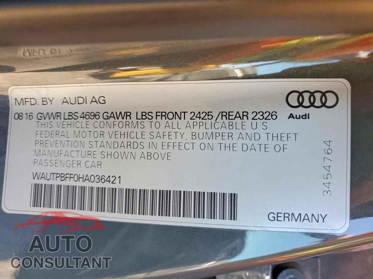 AUDI A3 2017 - WAUTPBFF0HA036421