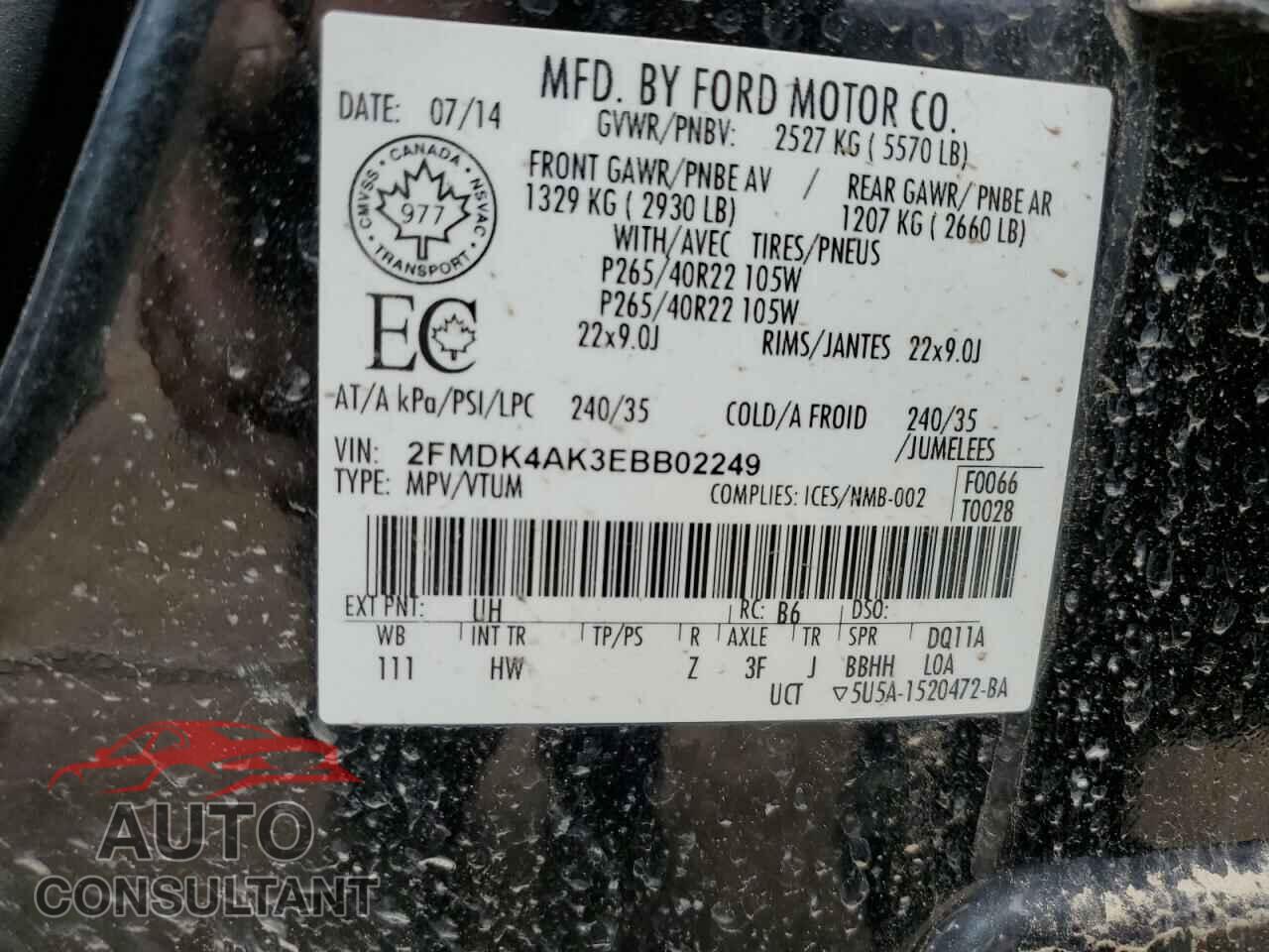 FORD EDGE 2014 - 2FMDK4AK3EBB02249