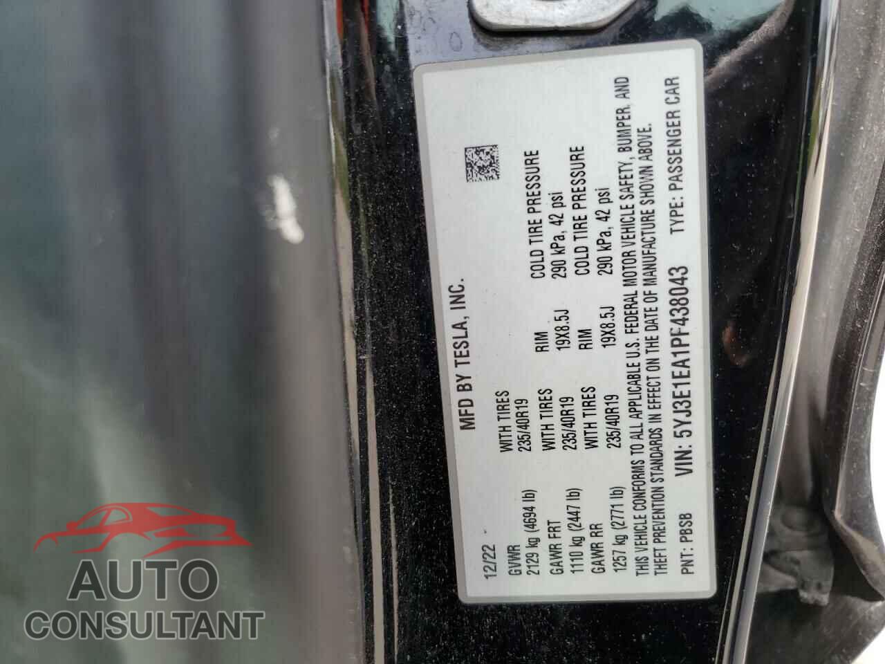 TESLA MODEL 3 2023 - 5YJ3E1EA1PF438043