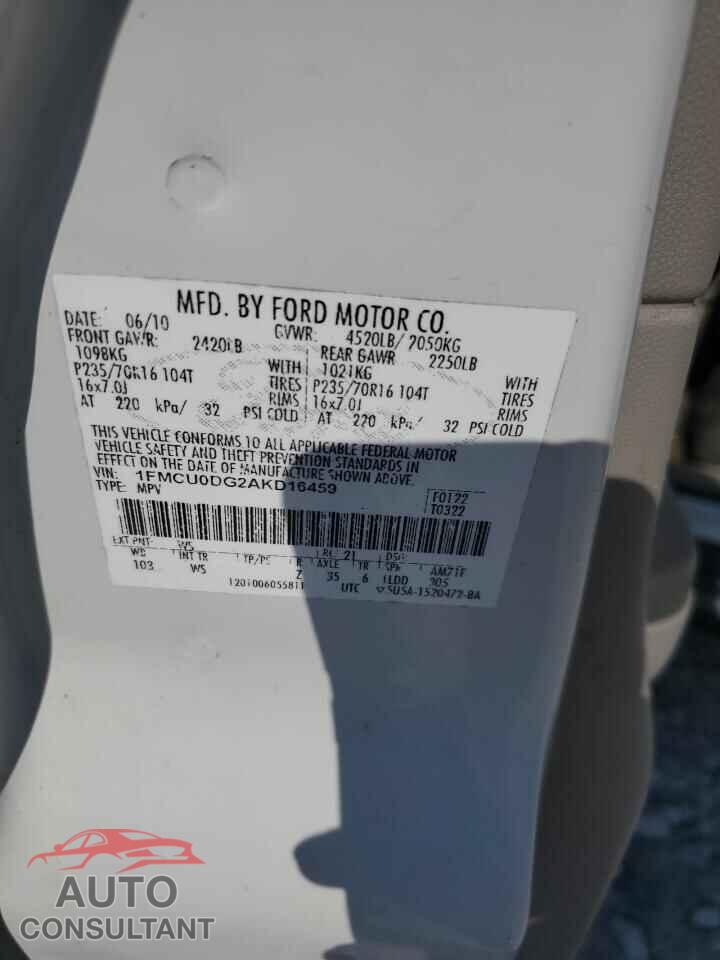 FORD ESCAPE 2010 - 1FMCU0DG2AKD16459