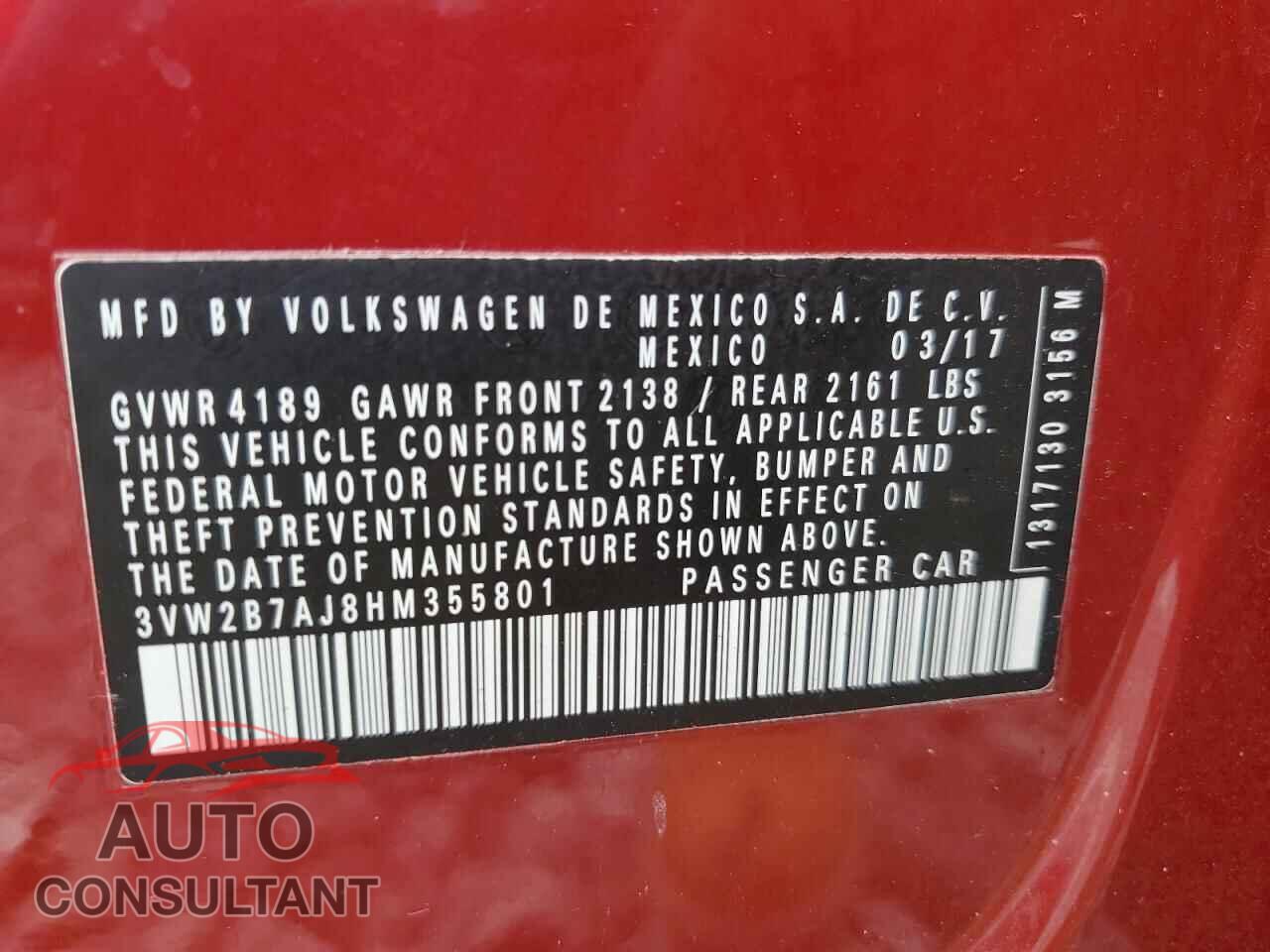 VOLKSWAGEN JETTA 2017 - 3VW2B7AJ8HM355801
