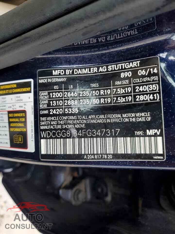 MERCEDES-BENZ GLK-CLASS 2015 - WDCGG8JB4FG347317