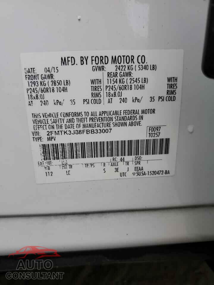 FORD EDGE 2015 - 2FMTK3J88FBB33007