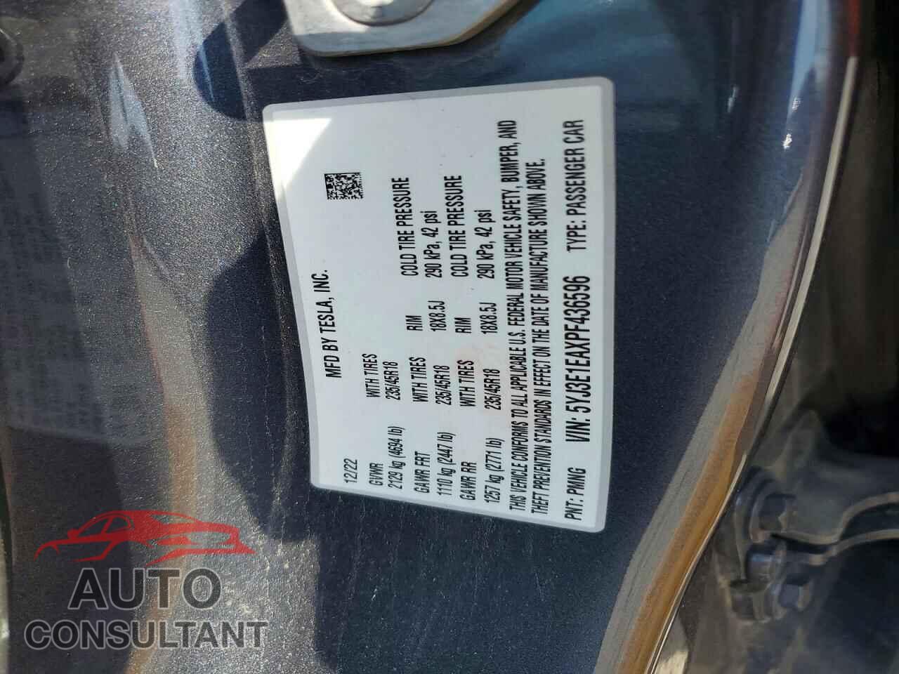 TESLA MODEL 3 2023 - 5YJ3E1EAXPF436596