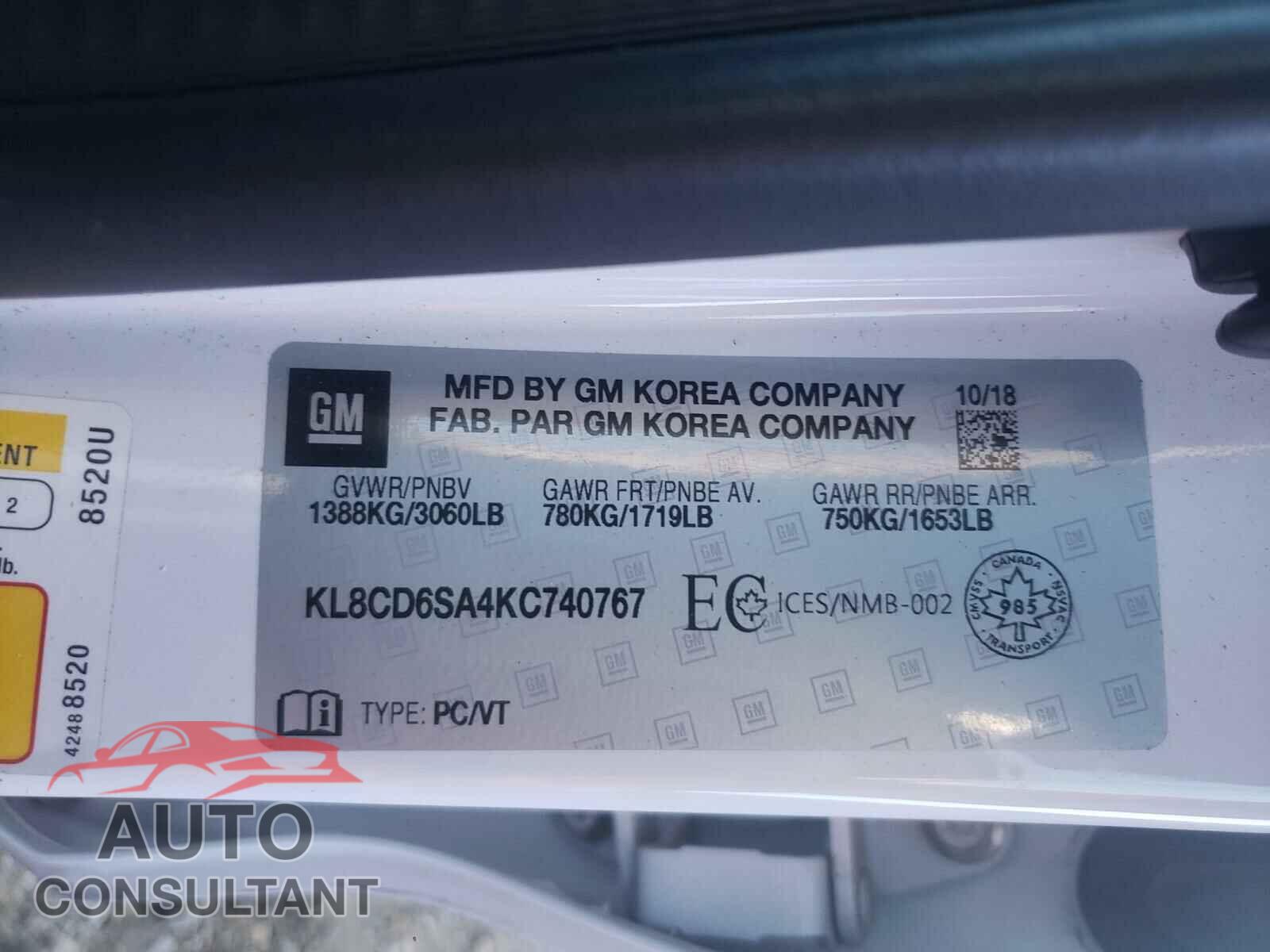 CHEVROLET SPARK 2019 - KL8CD6SA4KC740767