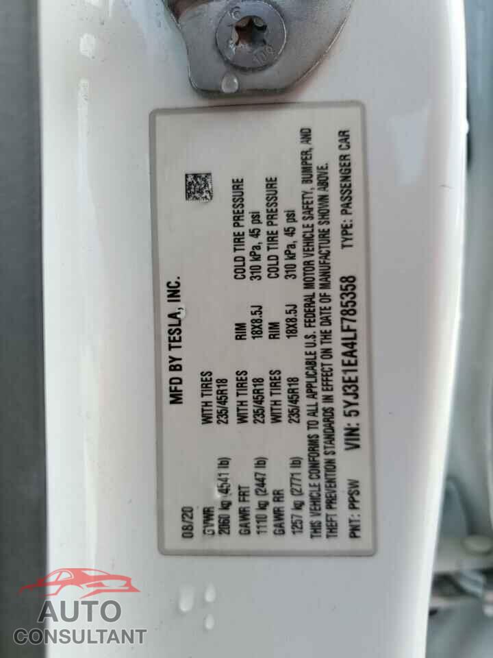 TESLA MODEL 3 2020 - 5YJ3E1EA4LF785358