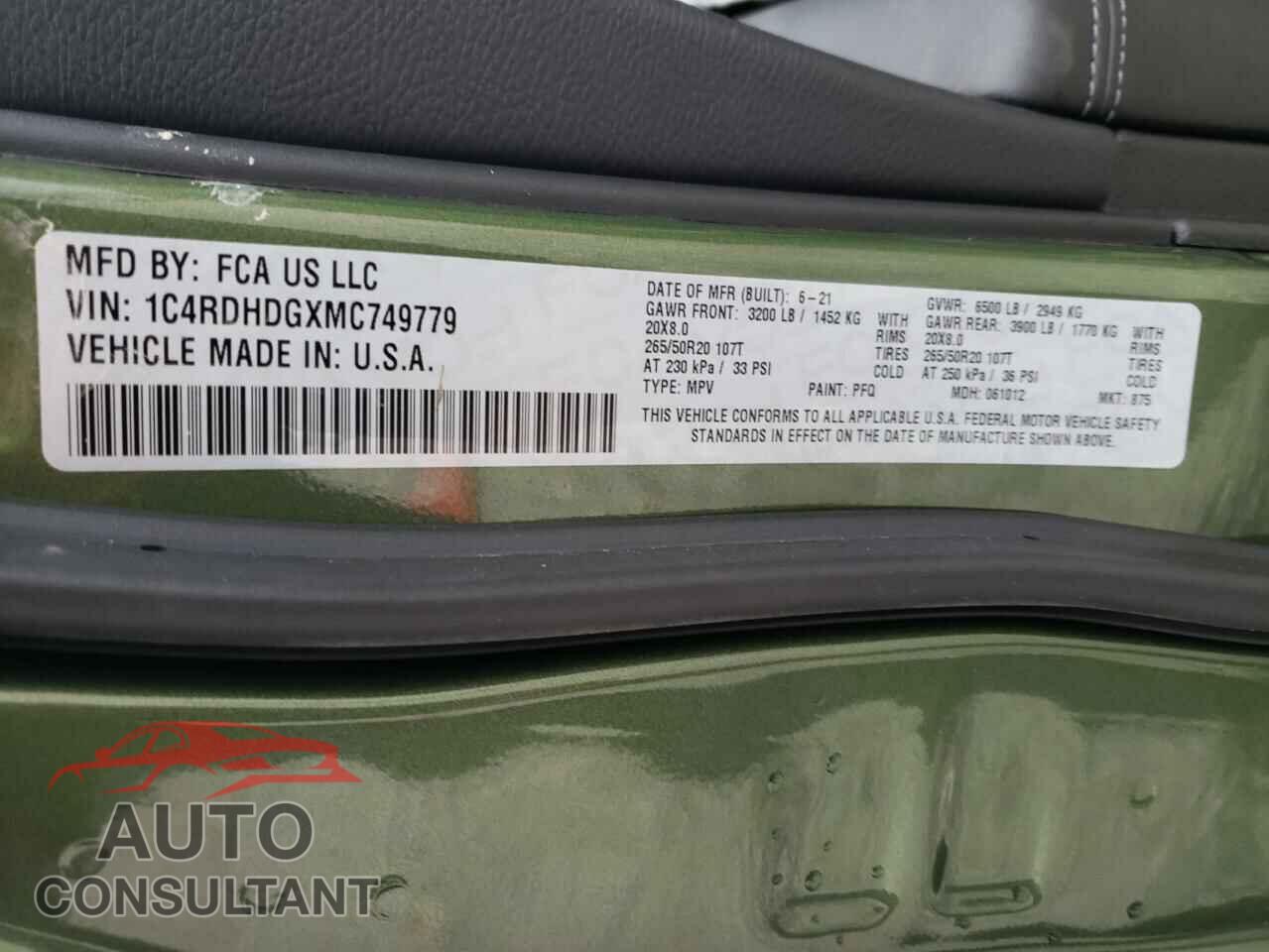 DODGE DURANGO 2021 - 1C4RDHDGXMC749779